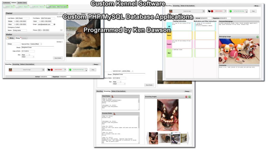 Custom Kennel Software PHP/MySQL Database Applications Programmed